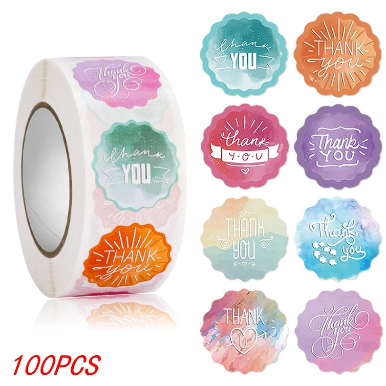 100-500pcs Heart Thank You Stickers Flowers Decorative Sealing Stickers for Wedding Gift Packaging Small Business Supplies 1inch