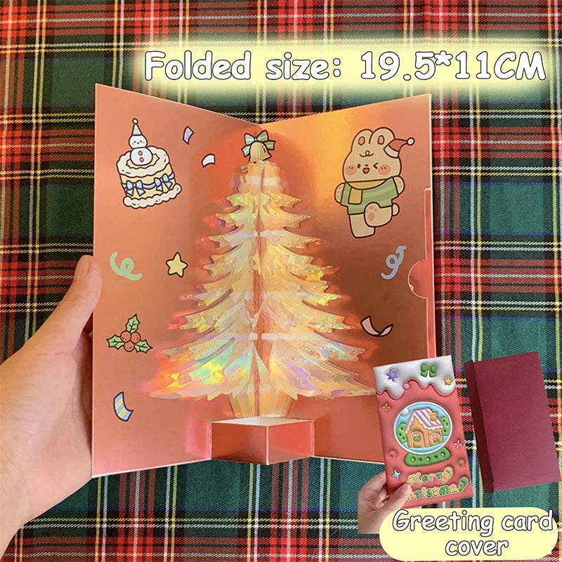 3D Pop Up Christmas Card With Music Merry Christmas Greeting Card Handwritten Blessing Invitation Cards Thanksgiving Gifts